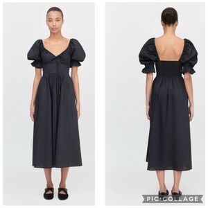 Hill House Black Puff-Sleeve Midi Dress